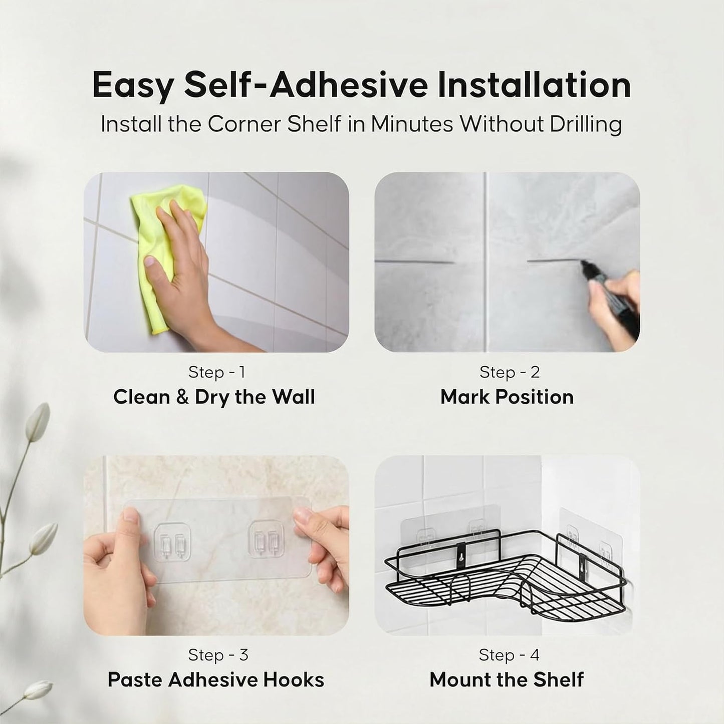 Self-Adhesive Bathroom Corner Shelf for Wall