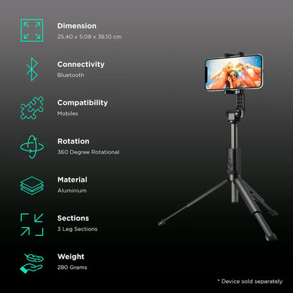 MIVI GADGET - Wireless Bluetooth Foldable XT-02 (K10) Mini Tripod Extendable Selfie Stick